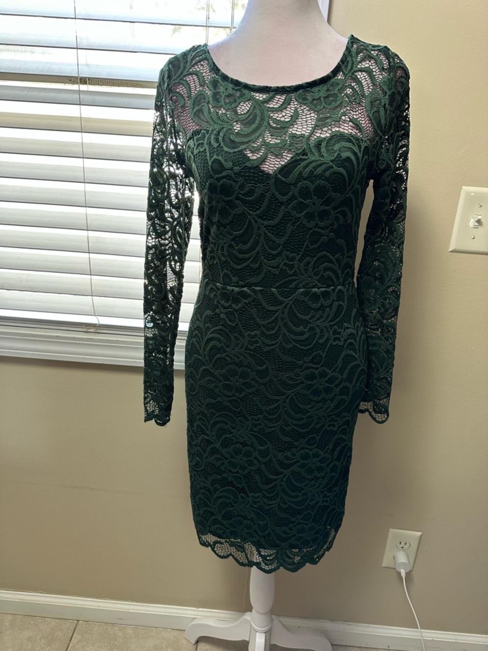Ambiance Dark Green Long Sleeve Lace Sheath Dress